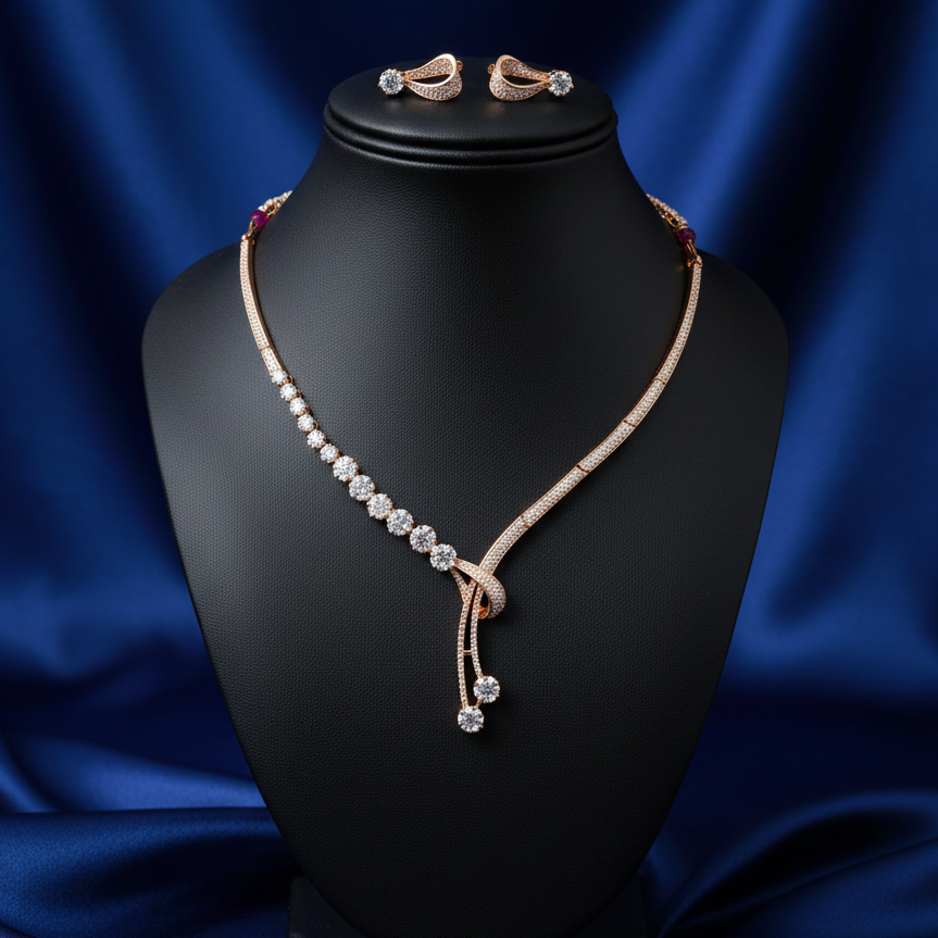 Asymmetric Knot Lariat Diamond Necklace Set