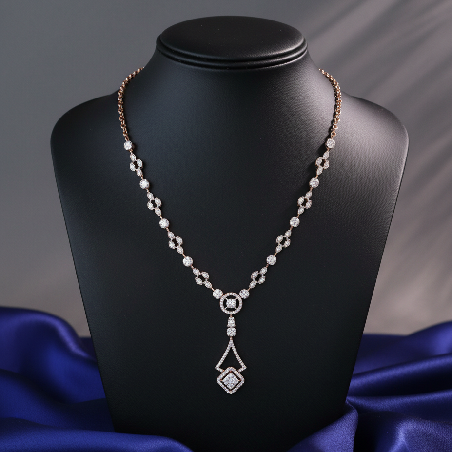 Circle & Kite Diamond Drop Station Necklace