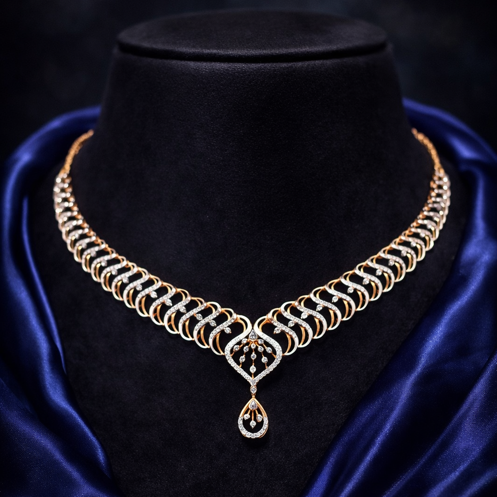 Feather Spine Cascade Diamond Collar Necklace