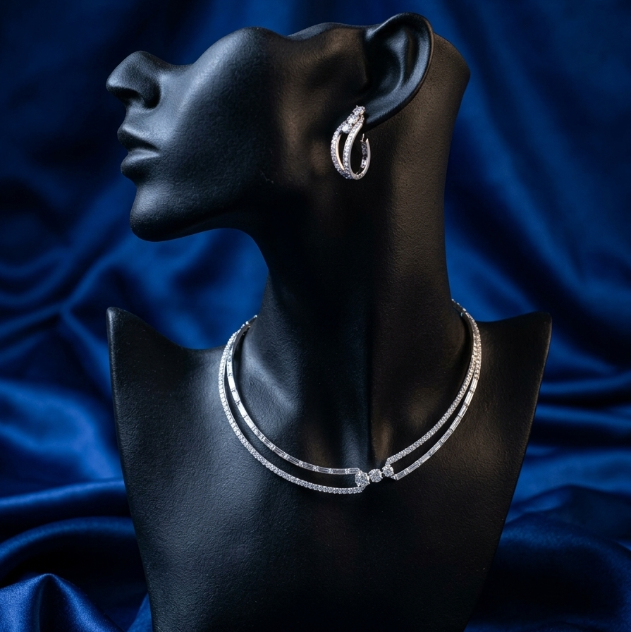 Double Rail Baguette & Round Diamond Choker Set