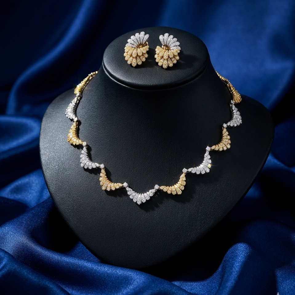Two-Tone Pav? Fan Petal Collar Necklace Set