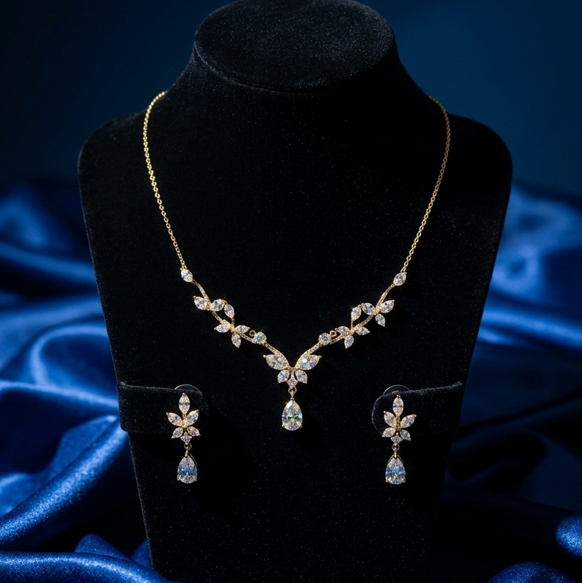 Marquise Leaf Vine Pear Drop Necklace Set