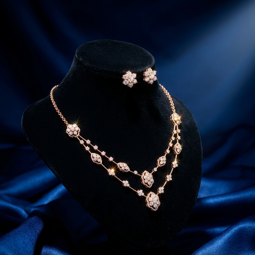 Double Layer Floral & Clover Station Necklace Set