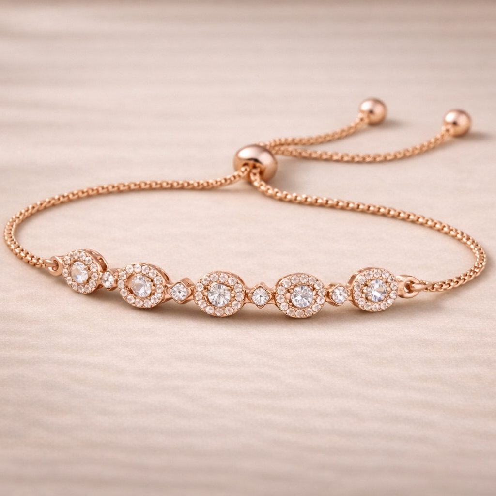 Oval Halo Cluster Bar Bolo Bracelet