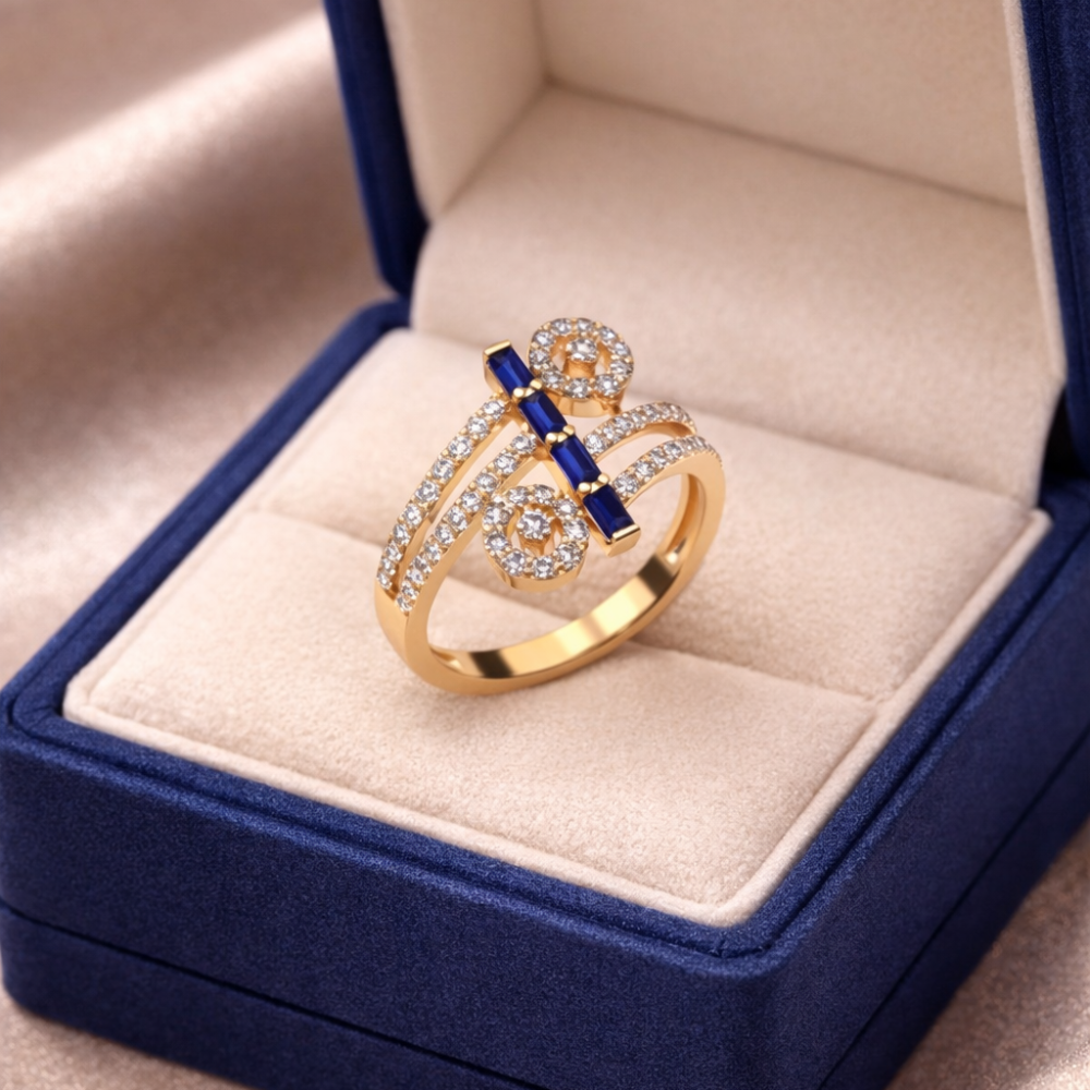 Sapphire Baguette Double Scroll Ring