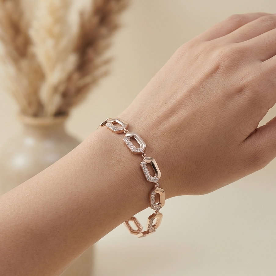 Hexagonal Pav? Link Bracelet
