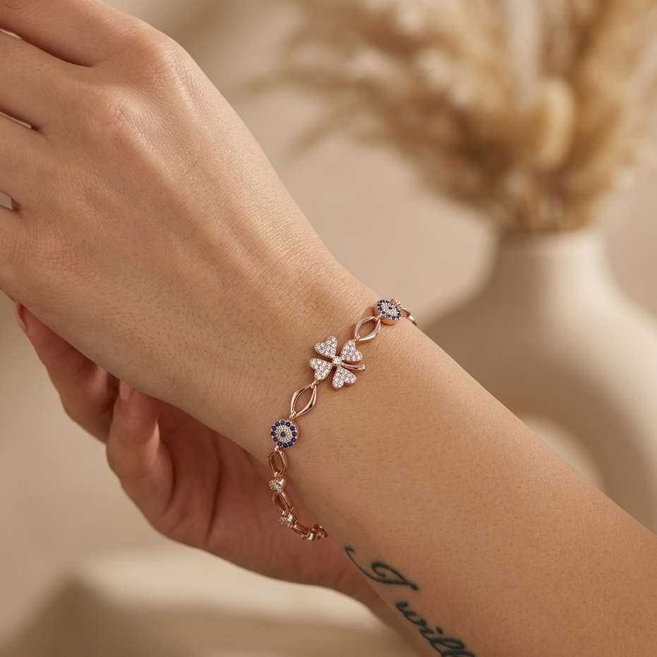 Clover & Evil Eye Infinity Link Bracelet