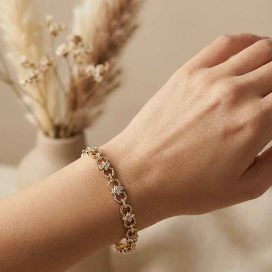 Floral Ring Link Chain Bracelet