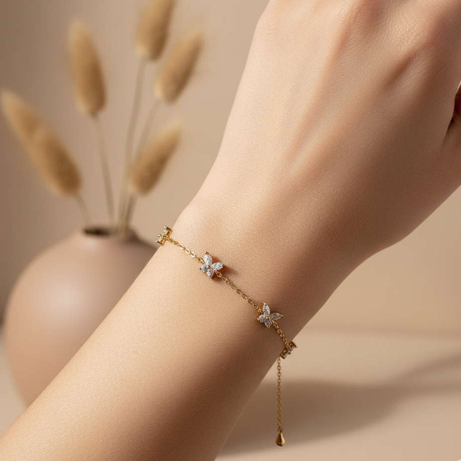 Dual Pav? Butterfly Adjustable Bracelet