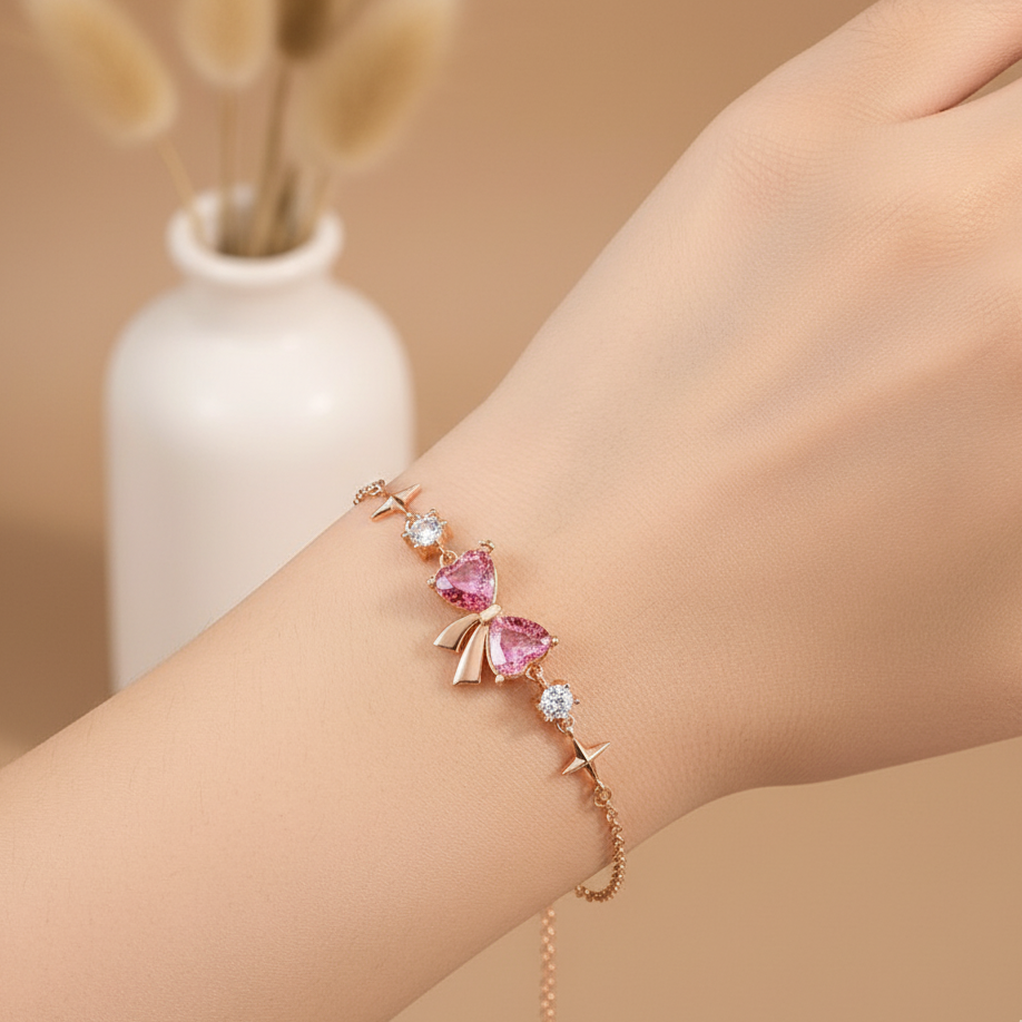Pink Bow & Star Chain Bracelet