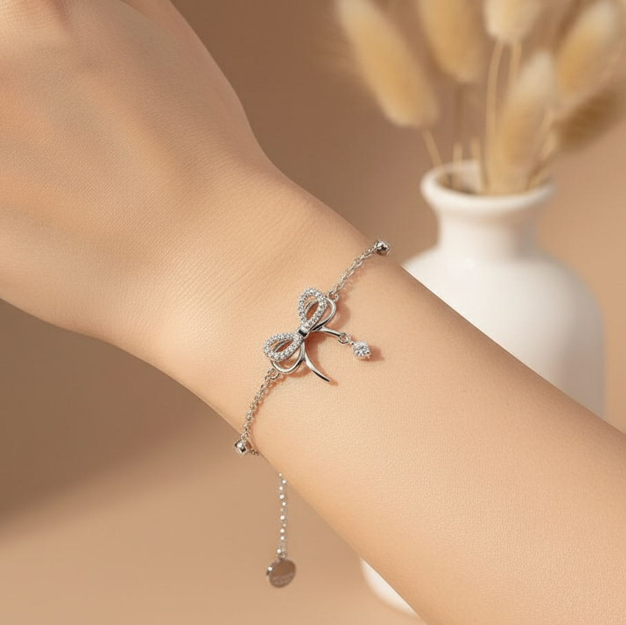 Pav? Bow & Heart Drop Bracelet