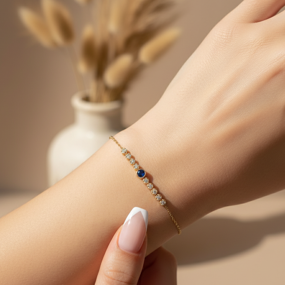 Blue Sapphire & Diamond Station Bracelet