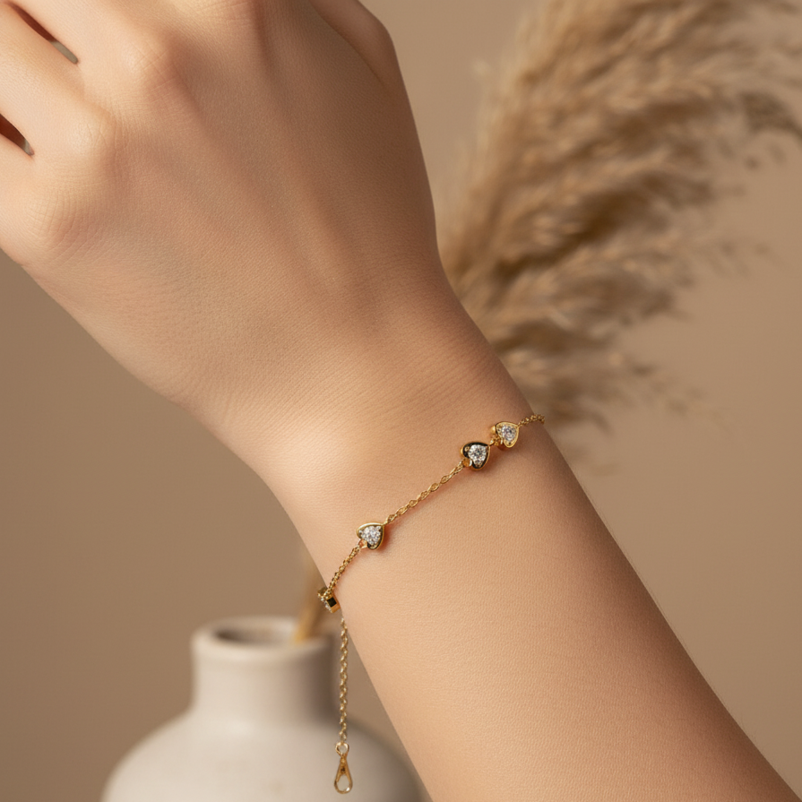 Triple Pav? Heart Station Bracelet