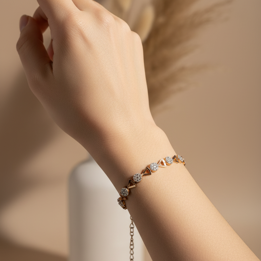 Pav? Disc & Triangle Geo Link Bracelet