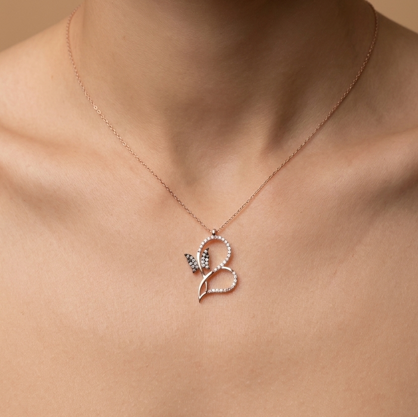 Pav? Butterfly Heart Pendant