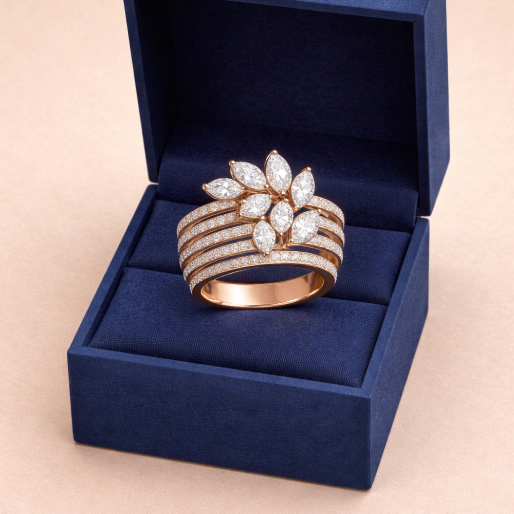 Marquise Fan Burst Multi-Rail Ring