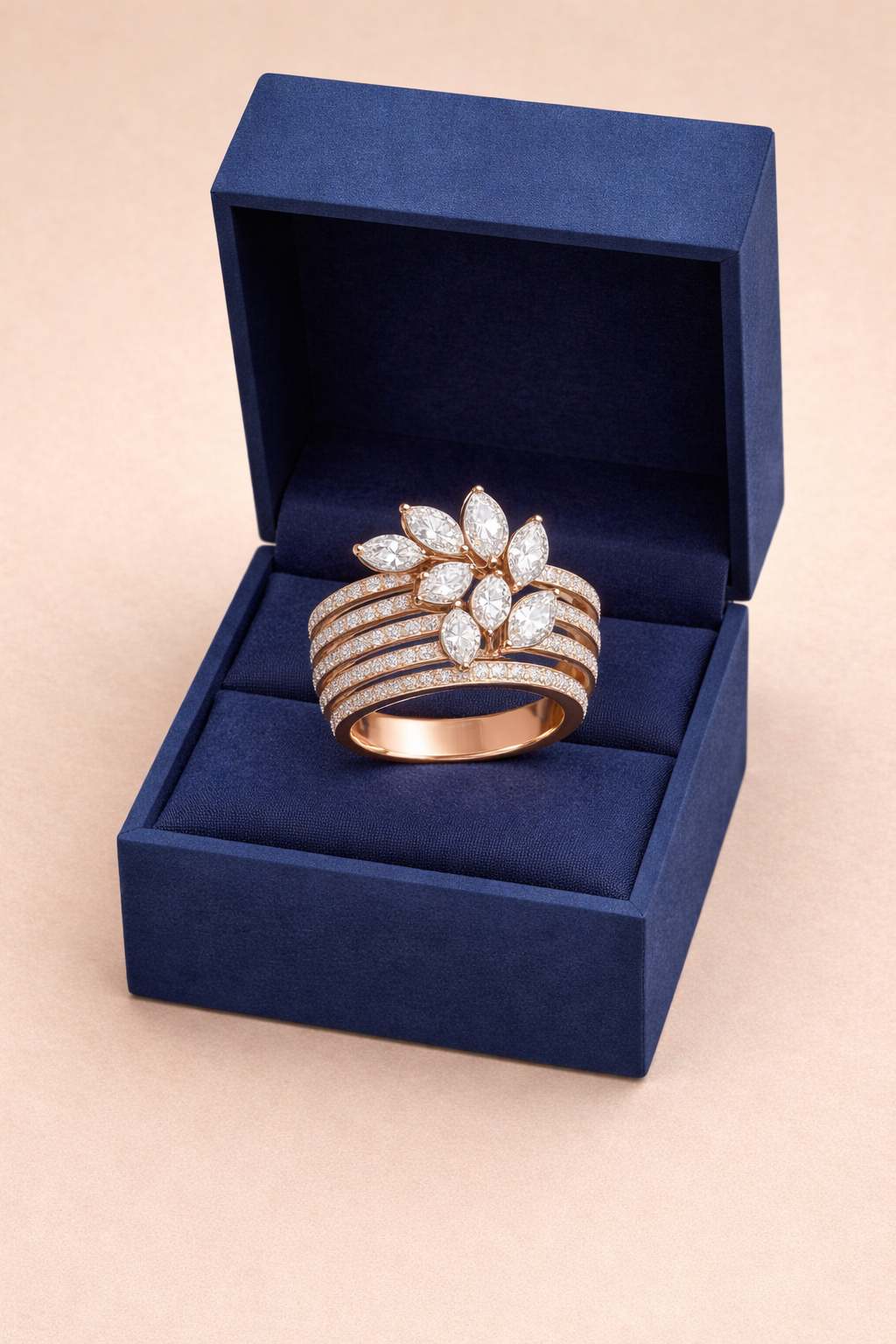 Marquise Fan Burst Multi-Rail Ring