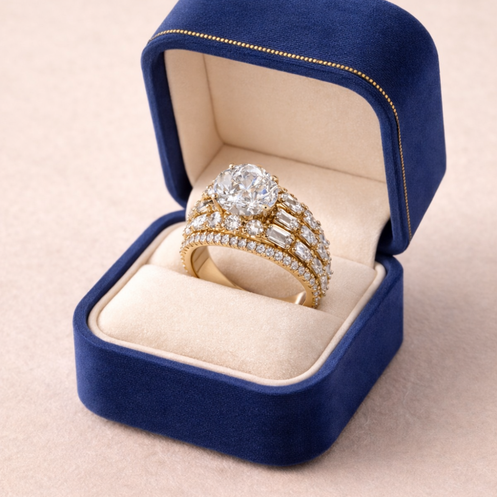 Mixed-Cut Multi-Row Solitaire Ring