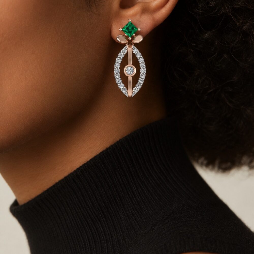 Emerald Drop Marquise Halo Earrings