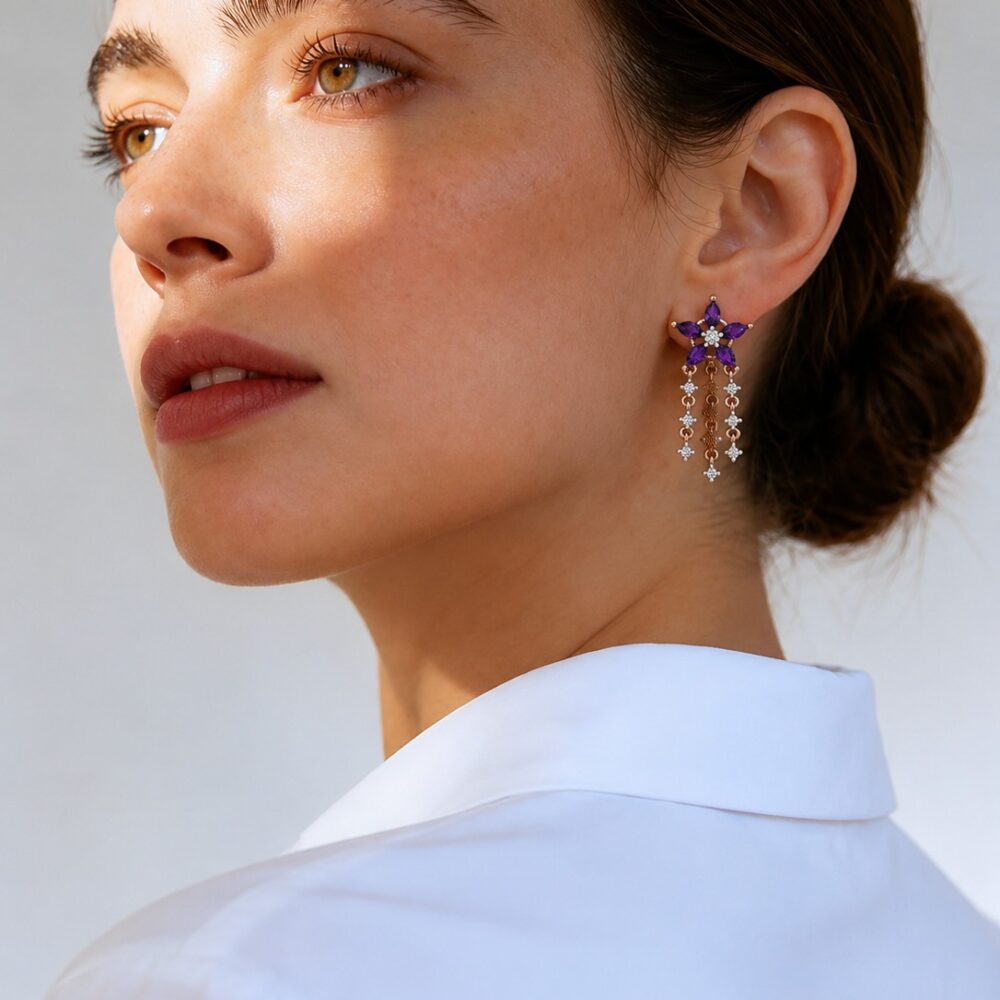 Amethyst Star Chandelier Earrings