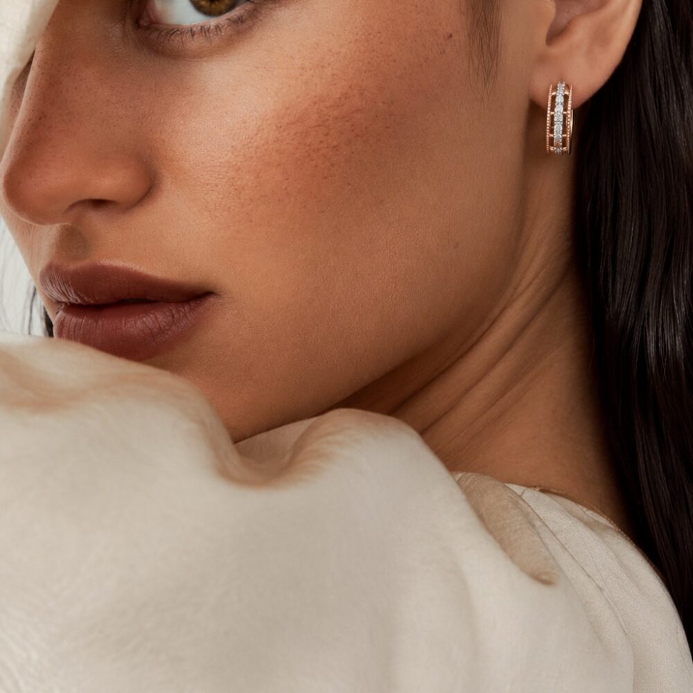 Rose Gold Double-Row Diamond Hoops