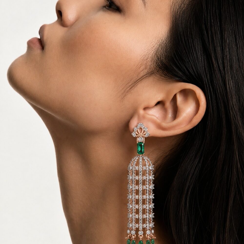 Emerald & Diamond Cage Chandelier Earrings