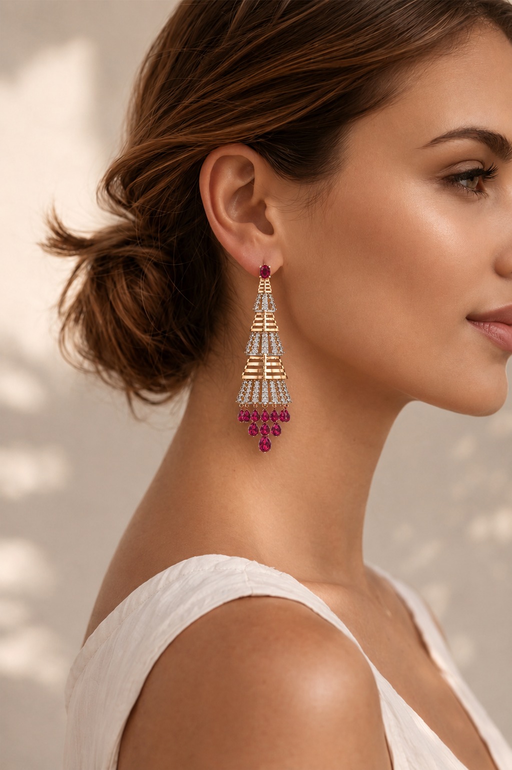 Ruby Tiered Cone Chandelier Earrings