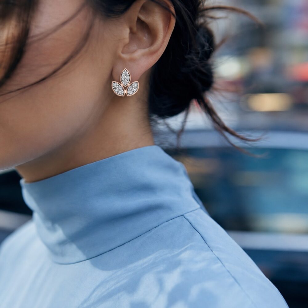 Rose Gold Triple Leaf Cluster Studs